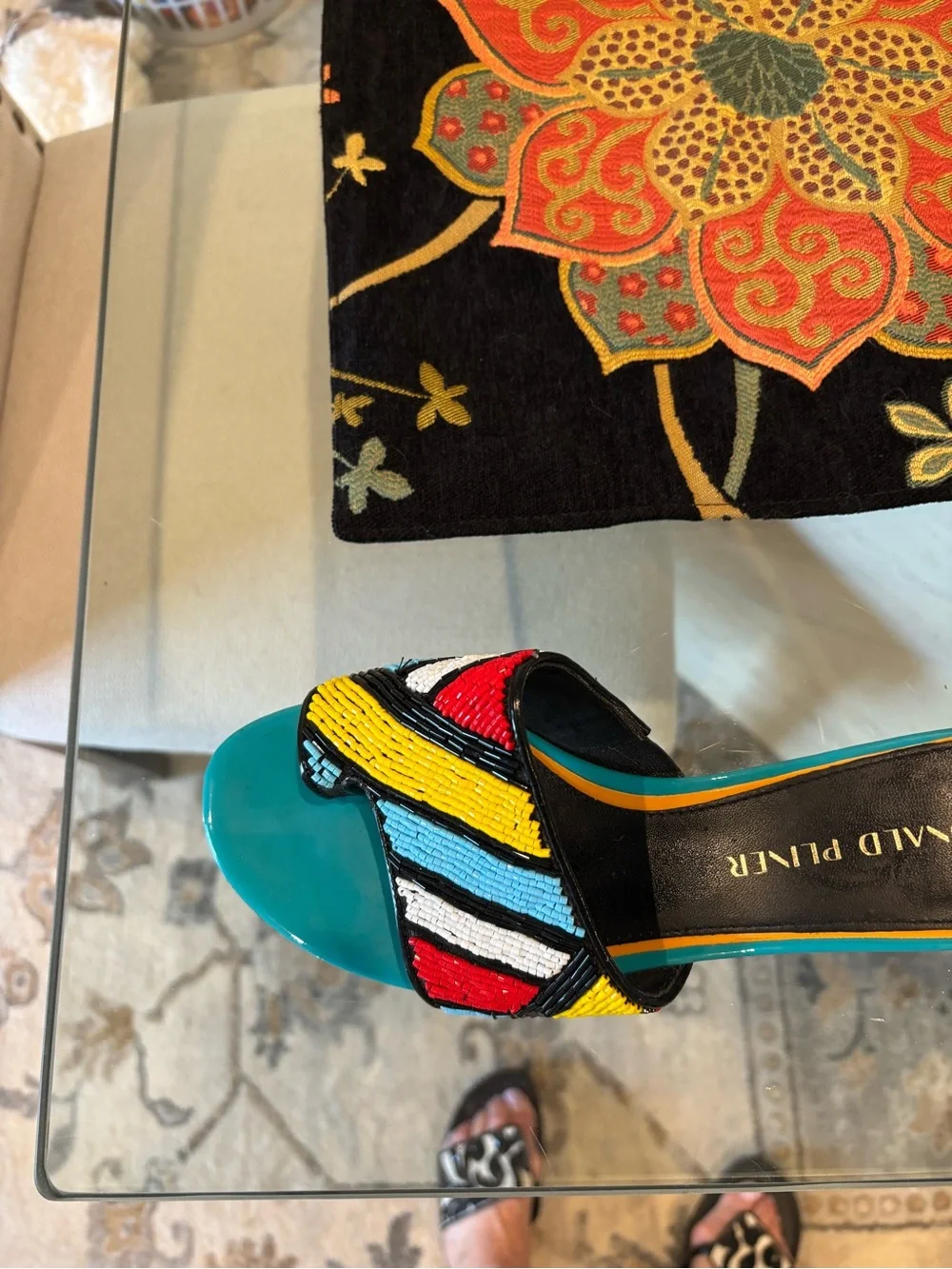 Donald Pliner Cuoio Multicolor Beaded Slide Mules